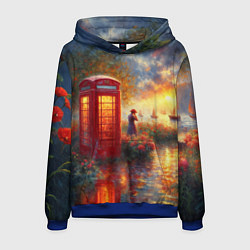 Толстовка-худи мужская Пейзаж с красной телефонной будкой, цвет: 3D-синий