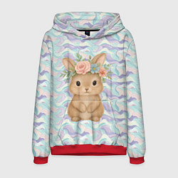 Толстовка-худи мужская Зайчик с венком из цветов на голове, цвет: 3D-красный