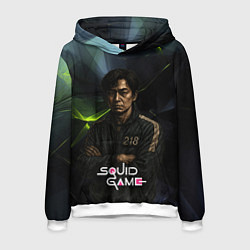 Толстовка-худи мужская Игра в кальмара - игрок 218 скрещивает руки, цвет: 3D-белый