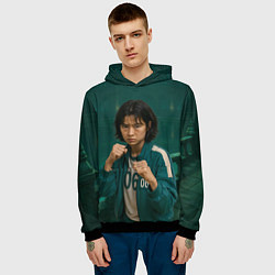 Толстовка-худи мужская Игра в кальмара - игрок 067 в стойке бойца, цвет: 3D-черный — фото 2