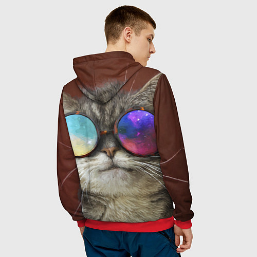 Мужская толстовка A Cat with multicolored glasses / 3D-Красный – фото 4