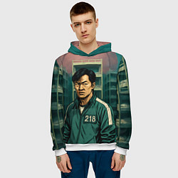 Толстовка-худи мужская Игрок 218 из Игры в кальмара, цвет: 3D-белый — фото 2