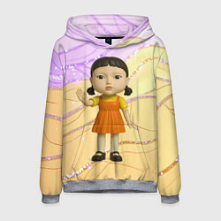 Толстовка-худи мужская Игра в кальмара - кукла в стойке ожидания, цвет: 3D-меланж