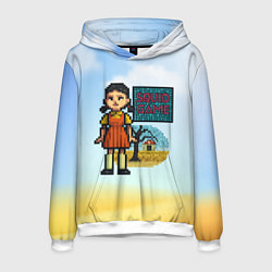 Толстовка-худи мужская Игра в кальмара пиксельный стиль, цвет: 3D-белый