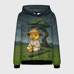 Толстовка-худи мужская Утенок самурай - медитация, цвет: 3D-черный