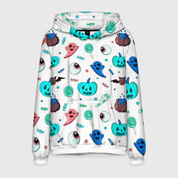 Толстовка-худи мужская Halloween light blue pumpkin, цвет: 3D-белый