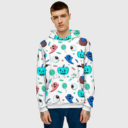 Толстовка-худи мужская Halloween light blue pumpkin, цвет: 3D-белый — фото 2