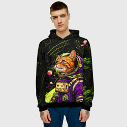 Толстовка-худи мужская Кислотный кот в космосе, цвет: 3D-черный — фото 2