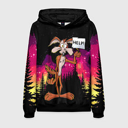 Толстовка-худи мужская Кайот в лесу, цвет: 3D-черный