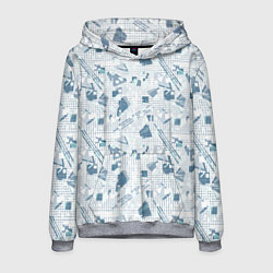 Толстовка-худи мужская Мемфис синий с серым клетчатый геометрический узор, цвет: 3D-меланж