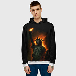 Толстовка-худи мужская Статуя свободы в огне, цвет: 3D-белый — фото 2