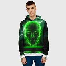 Толстовка-худи мужская Неоновая голова, цвет: 3D-белый — фото 2