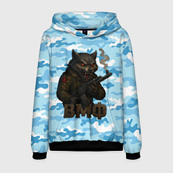 Толстовка-худи мужская Волк с красными глазами ВМФ, цвет: 3D-черный