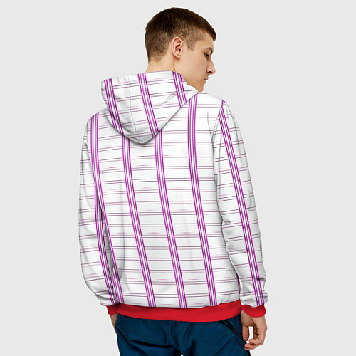Мужская толстовка Color white cage pink line / 3D-Красный – фото 4