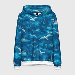 Толстовка-худи мужская Морской камуфляж акварелью, цвет: 3D-белый