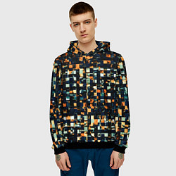 Толстовка-худи мужская Тёмный синий с оранжевым кубики абстракция, цвет: 3D-черный — фото 2
