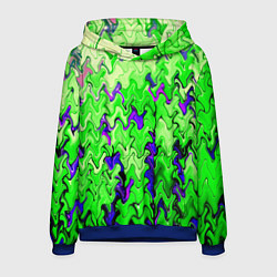 Толстовка-худи мужская Ярко-зелёный стекающая абстаркция, цвет: 3D-синий