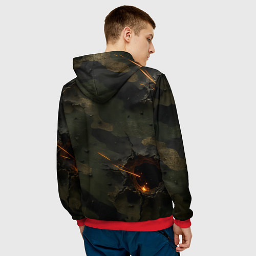 Мужская толстовка Огненные следы от пуль на камуфляже / 3D-Красный – фото 4