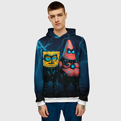 Толстовка-худи мужская Спанч Боб и Патрик киберпанк, цвет: 3D-белый — фото 2