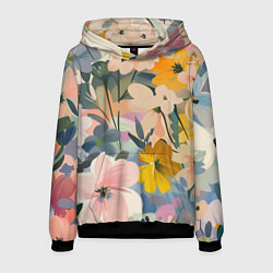 Толстовка-худи мужская Цветы цветочки, цвет: 3D-черный