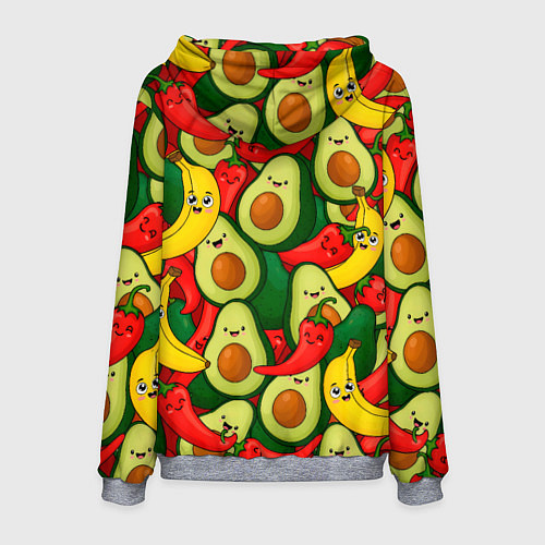 Мужская толстовка Авокадо, бананы, перцы чили улыбаются - паттерн фр / 3D-Меланж – фото 2