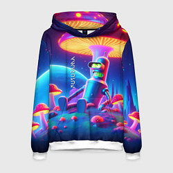 Толстовка-худи мужская Робот-сгибальщик Бендер находится под неоновым мух, цвет: 3D-белый