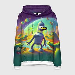 Толстовка-худи мужская Робот-сгибальщик Бендер на планете крокодилов - не, цвет: 3D-белый