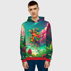 Толстовка-худи мужская Попугай и тропики, цвет: 3D-красный — фото 2