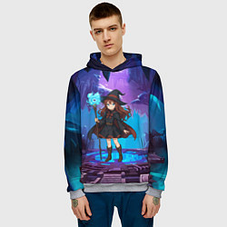 Толстовка-худи мужская Аниме девочка маг с волшебных посохом, цвет: 3D-меланж — фото 2