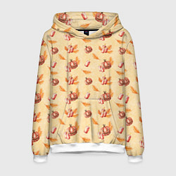 Толстовка-худи мужская Хеллоуин с тыквой и листьями, цвет: 3D-белый