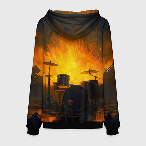 Мужская толстовка Гитарист играющий в пламени / 3D-Черный – фото 2