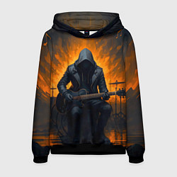 Толстовка-худи мужская Гитарист играющий в пламени, цвет: 3D-черный