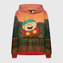 Толстовка-худи мужская Эрик Картман смеется держа живот, цвет: 3D-красный