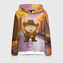 Толстовка-худи мужская Эрик Картман ковбой осенью, цвет: 3D-белый