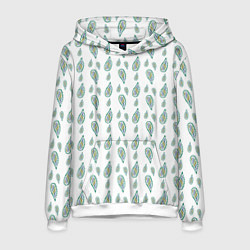 Толстовка-худи мужская Белый с абстрактным зелёным рисунком, цвет: 3D-белый