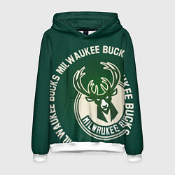 Толстовка-худи мужская Milwaukee Bucks надпись, цвет: 3D-белый