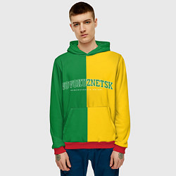 Толстовка-худи мужская Новокузнецк, зелёно-жёлтый, цвет: 3D-красный — фото 2