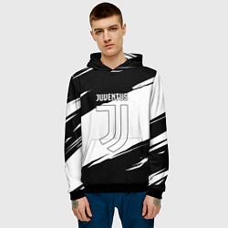 Толстовка-худи мужская Ювентус черно белые полосы, цвет: 3D-черный — фото 2