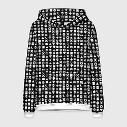 Толстовка-худи мужская Любовь смерть и роботы, глитч символ паттерн, цвет: 3D-белый