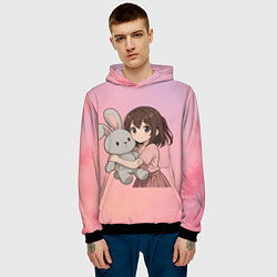 Толстовка-худи мужская Девочка обнимает зайцика в аниме, цвет: 3D-черный — фото 2