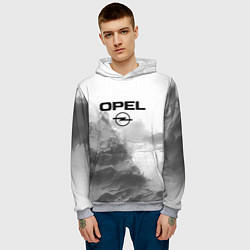 Толстовка-худи мужская Opel на сером абстрактном фоне, цвет: 3D-меланж — фото 2