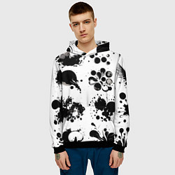 Толстовка-худи мужская Чёрно-белые кляксы - абстракция, цвет: 3D-черный — фото 2