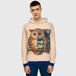 Толстовка-худи мужская Сова разделенная на день и ночь абстракция, цвет: 3D-синий — фото 2