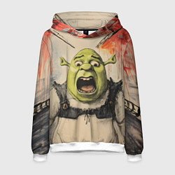 Толстовка-худи мужская Шрек в панике, цвет: 3D-белый