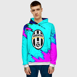 Толстовка-худи мужская Juventus неоновые краски, цвет: 3D-белый — фото 2