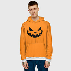 Толстовка-худи мужская Тыква рожица на Хэллоуин, цвет: 3D-белый — фото 2