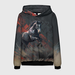 Толстовка-худи мужская Лошадь в прыжке, цвет: 3D-черный
