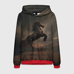 Толстовка-худи мужская Лошадь встает на дыбы, цвет: 3D-красный