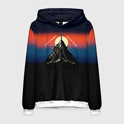 Толстовка-худи мужская На бога надейся сине-красный арт, цвет: 3D-белый