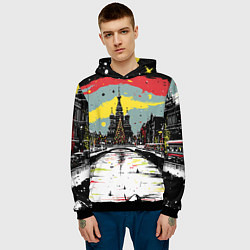 Толстовка-худи мужская Праздничная новогодняя Москва, цвет: 3D-черный — фото 2